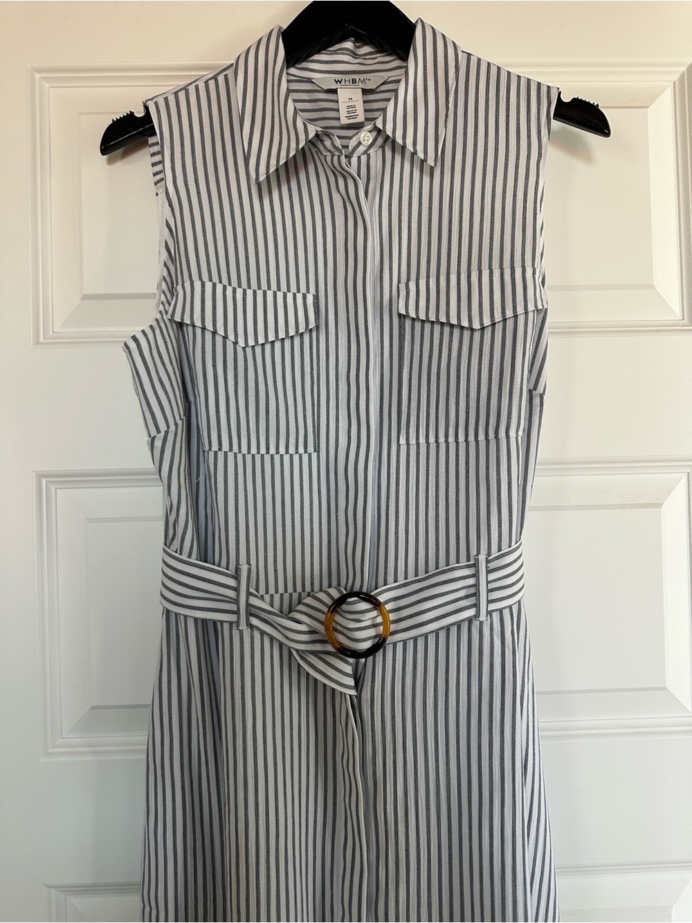 White House Black Market White with Black Pinstripe Midi Dress